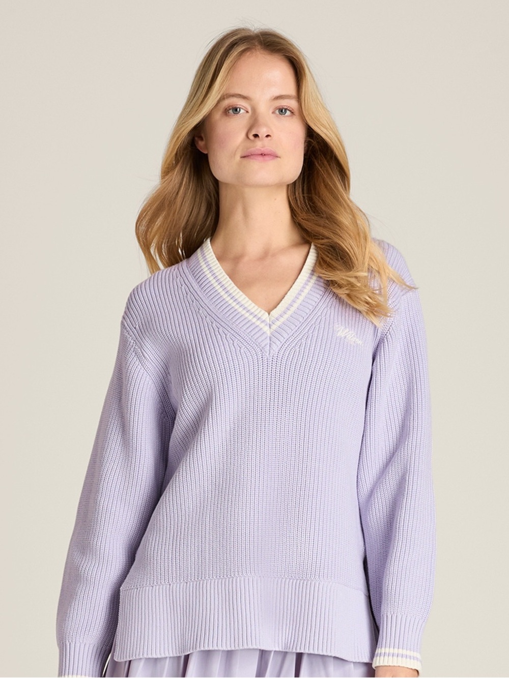 Wilson Varsity V-Neck Sweater Lavender Purple size Small Oversized Preppy Tennis